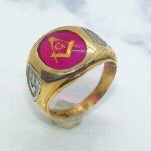 Men’s Vintage 10K Yellow Gold Blue Lodge Men's Master Mason Ring Size 10 1/4